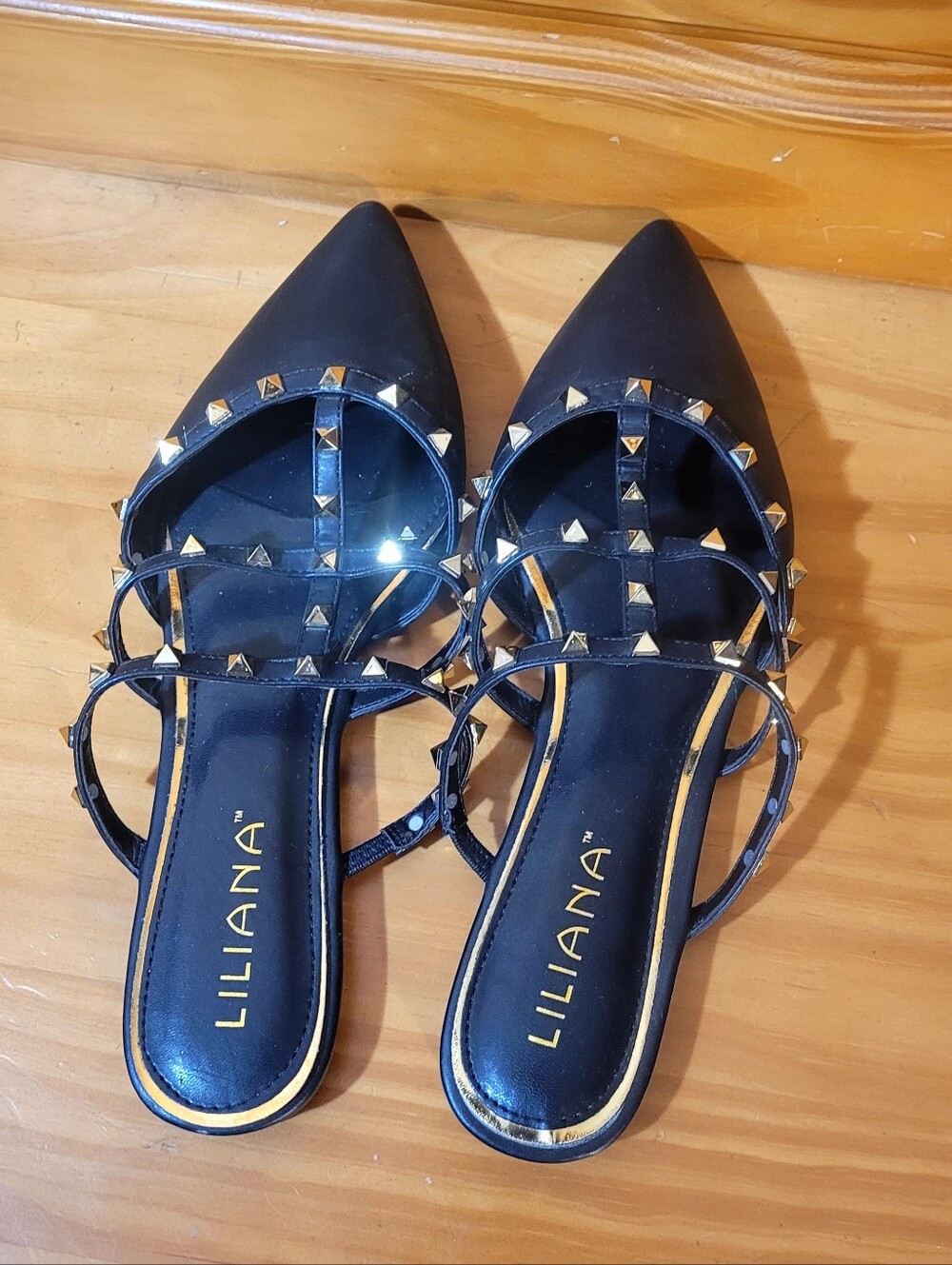 Liliana Black & Gold Studded Mules
